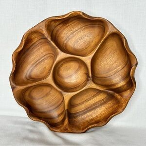 Monkeypod Wood Serving Divided Platter/Bowl, Chips&Dip Lazy Susan 12.25”x3”